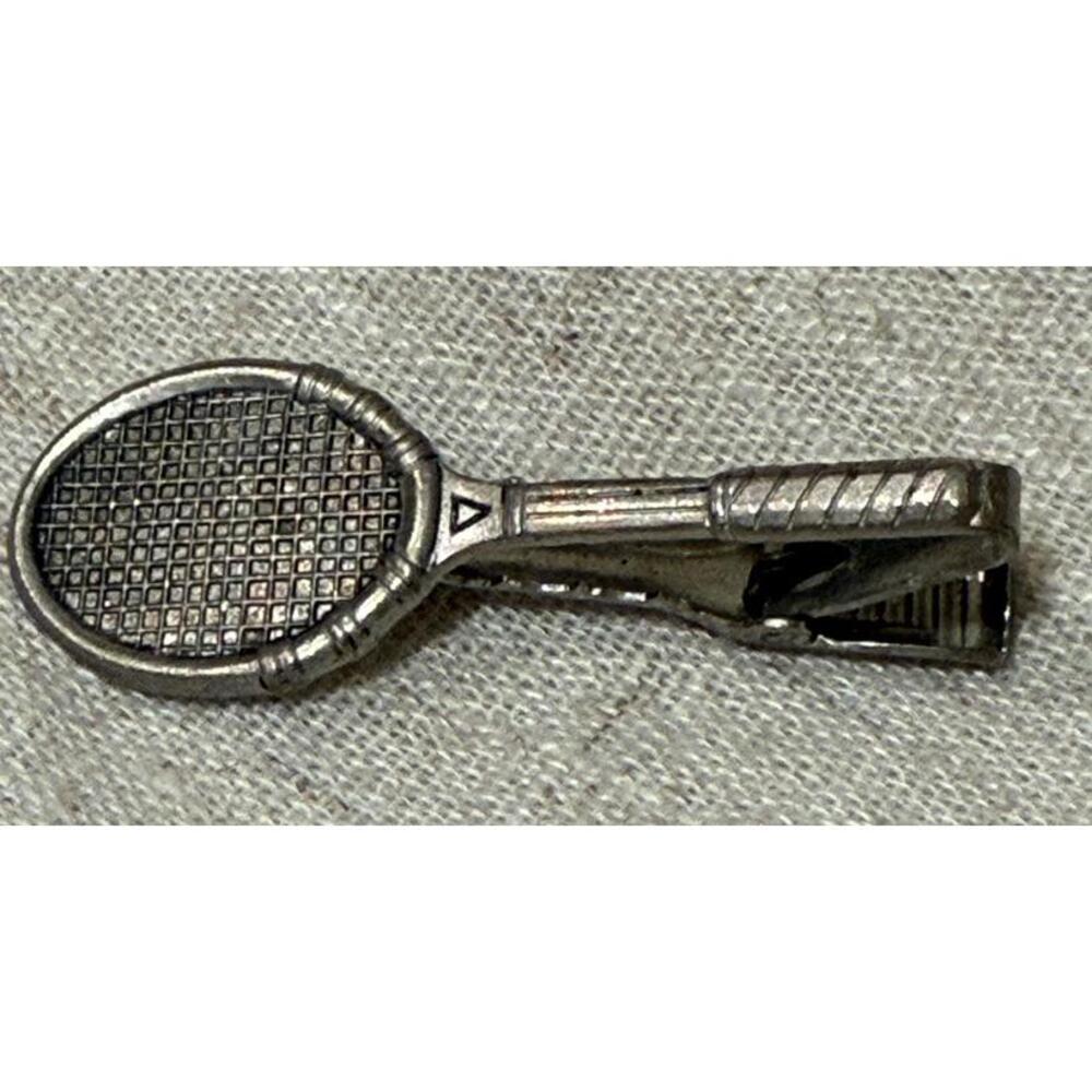 Silver Tone Tennis Racket Tie Clip